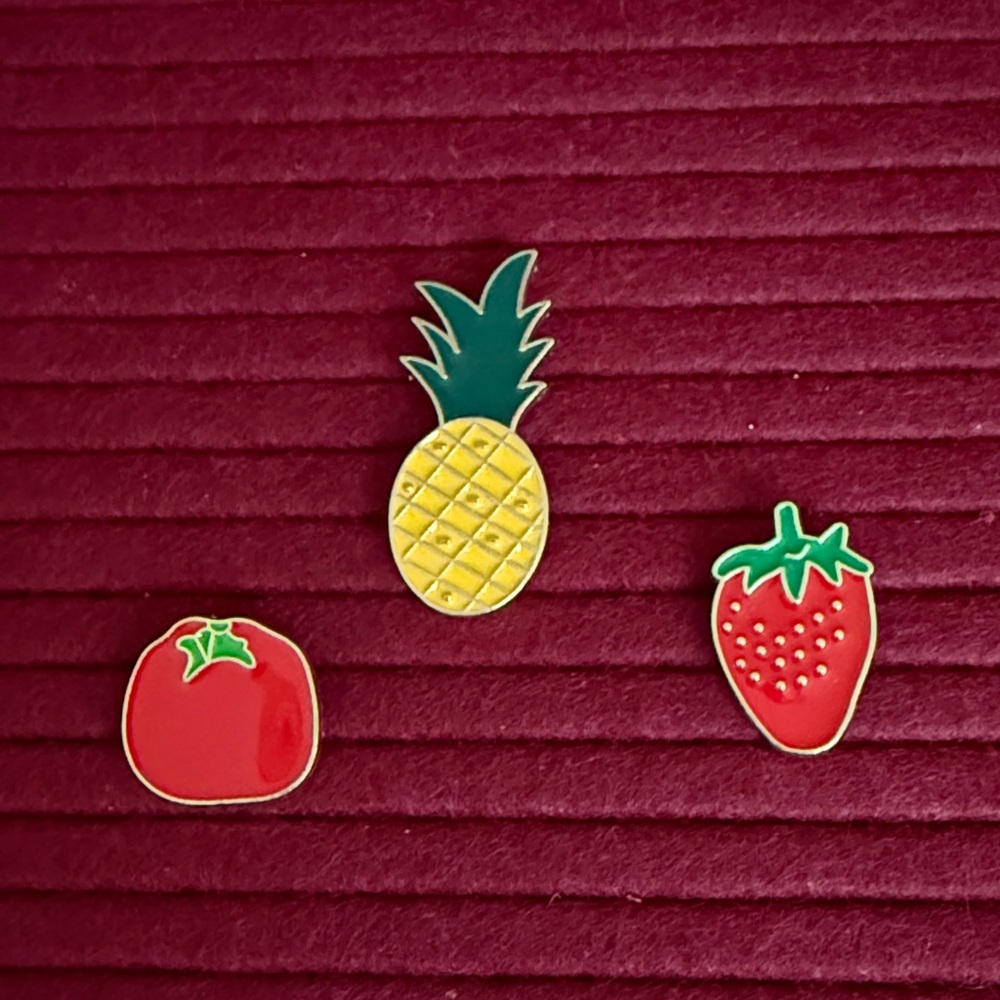 New- Fruit-Themed Enamel Pins Set pineapple tomato and strawberry